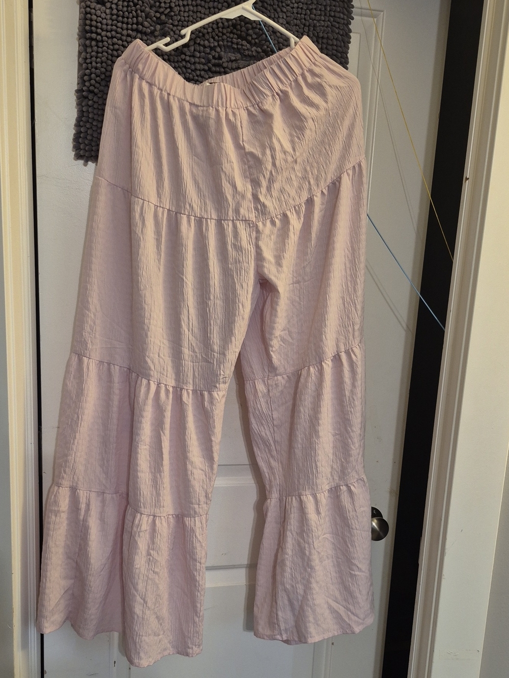 SHEIN Pink Wide Leg Tiered Lounge Pants